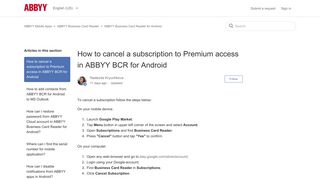 
                            12. How to cancel a subscription to Premium access in ABBYY BCR for ...