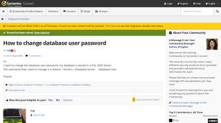 
                            11. How to change database user password | Symantec Connect ...