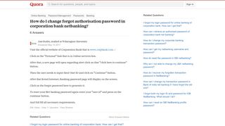 
                            7. How to change forgot authorisation password in corporation bank ...