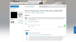 
                            2. How to change login mode in SQL Server 2008 R2 - MSDN - Microsoft