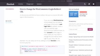 
                            6. How to Change the WooCommerce Login Redirect URL – Stanhub