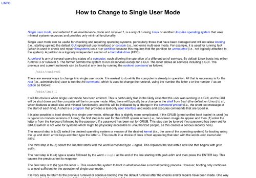 
                            9. How to change to single user mode, by The Linux Information Project ...