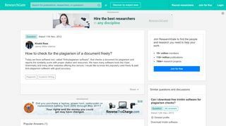 
                            11. How to check for the plagiarism of a document freely? - ResearchGate