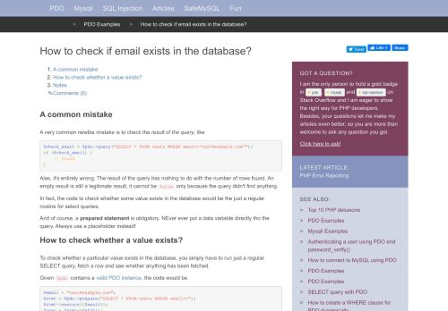 
                            7. How to check if email exists in the database? - Treating PHP Delusions