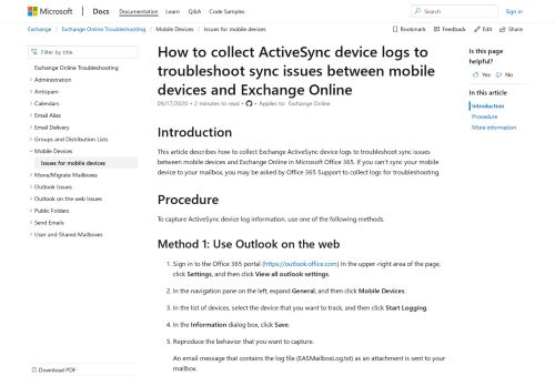 
                            2. How to collect ActiveSync device logs to troubleshoot sync issues ...