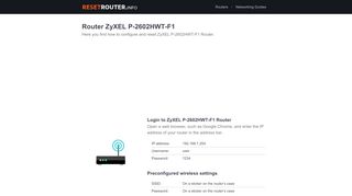 
                            11. How to Configure and Reset ZyXEL P-2602HWT-F1 Router