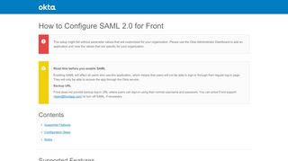 
                            7. How to Configure SAML 2.0 for Front - Setup SSO - Okta