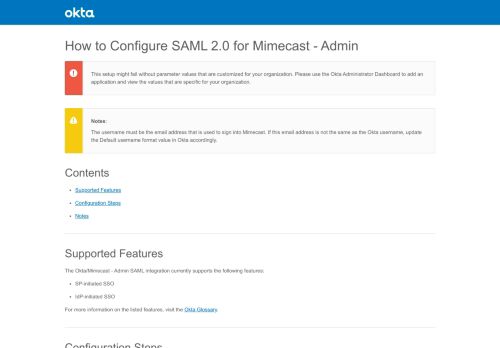 
                            8. How to Configure SAML 2.0 for Mimecast - Admin - Setup SSO - Okta