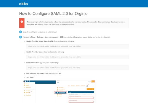 
                            11. How to Configure SAML 2.0 for Orginio - Setup SSO - Okta