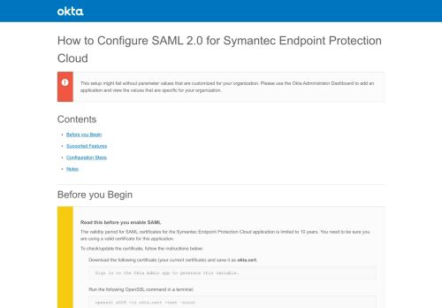 
                            11. How to Configure SAML 2.0 for Symantec Endpoint Protection Cloud