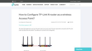 
                            1. How to Configure TP-Link N router as a wireless Access Point? | TP-Link