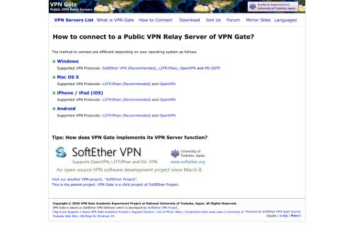 
                            2. How to connect to a Public VPN Relay Server of VPN Gate?