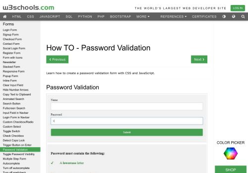 
                            1. How To Create a Password Validation Form - W3Schools