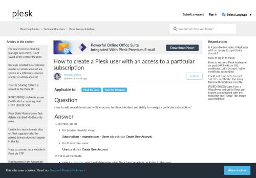 
                            3. How to create a user for managing existing domain in Plesk UI ...