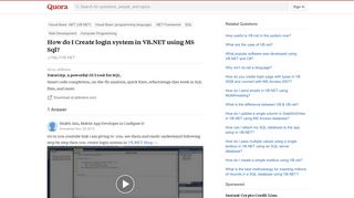 
                            6. How to Create login system in VB.NET using MS Sql - Quora
