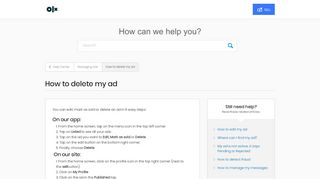 
                            2. How to delete my ad - Help Center - OLX