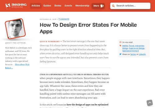 
                            1. How To Design Error States For Mobile Apps — Smashing Magazine