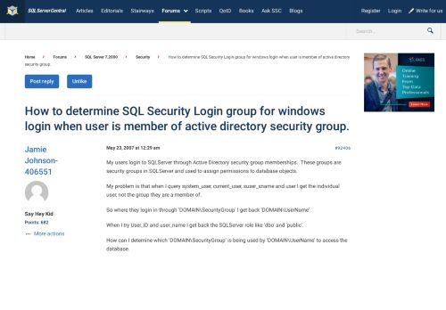 
                            13. How to determine SQL Security Login group for windows login when ...