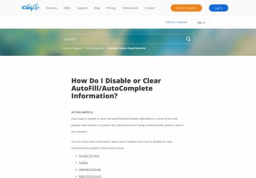 
                            8. How to Disable and Clear AutoFill Info in your Browser – iClassPro ...