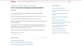 
                            7. How to do internet banking in Syndicate Bank? - Quora