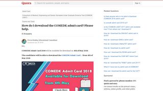 
                            11. How to download the COMEDK admit card - Quora
