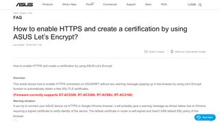 
                            1. How to enable HTTPS and create a certification by using ASUS Let's ...