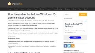 
                            7. How to enable the hidden Windows 10 administrator account - gHacks ...