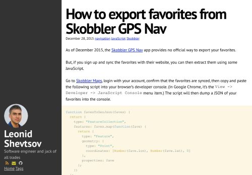 
                            13. How to export favorites from Skobbler GPS Nav - Leonid Shevtsov