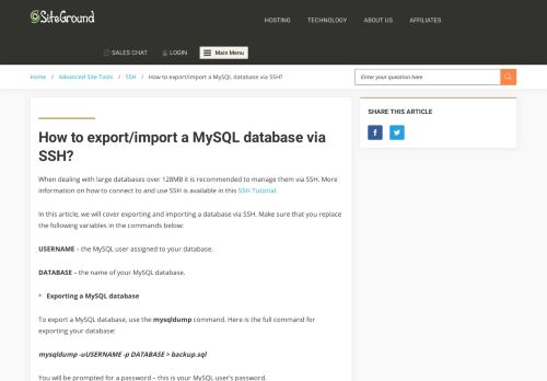 
                            12. How to export/import a MySQL database via SSH - SiteGround