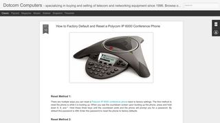 
                            9. How to Factory Default and Reset a Polycom IP 6000 Conference Phone