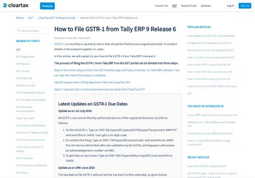 
                            9. How to File GSTR 1 from Tally ERP 9 Release 6 - ClearTax