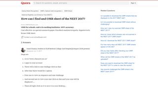 
                            10. How to find and OMR sheet of the NEET 2017 - Quora