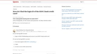 
                            5. How to find the login ID of the HDFC Bank credit card - Quora