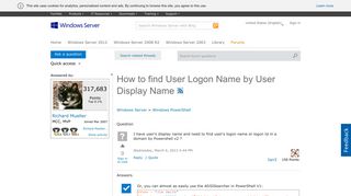 
                            1. How to find User Logon Name by User Display Name - Microsoft