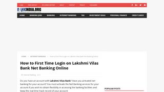 
                            7. How to First Time Login on Lakshmi Vilas Bank Net Banking Online