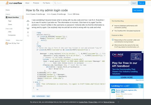 
                            9. How to fix my admin login code - Stack Overflow