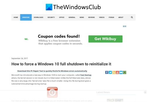 
                            6. How to force a Windows 10/8 full shutdown to reinitialize it