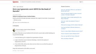 
                            10. How to generate a new MPIN for the Bank of Baroda - Quora