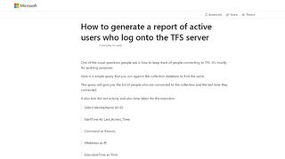 
                            2. How to generate a report of active users who log onto the TFS server ...