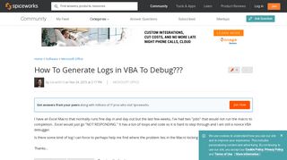 
                            12. How To Generate Logs in VBA To Debug??? - MS Office - Spiceworks ...