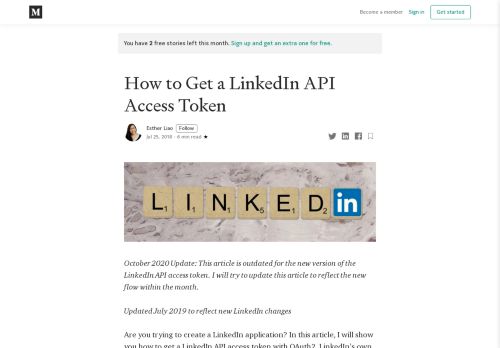 
                            2. How to Get a LinkedIn API Access Token – Esther L. – Medium