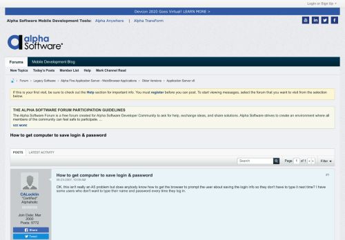 
                            11. How to get computer to save login & password - Alpha Software ...