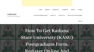 
                            10. How To Get Kaduna State University (KASU) Postgraduate Form ...