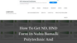 
                            12. How To Get ND, HND Form In Nuhu Bamalli Polytechnic And Register ...