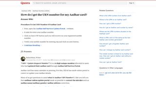 
                            1. How to get the URN number for my Aadhar card - Quora