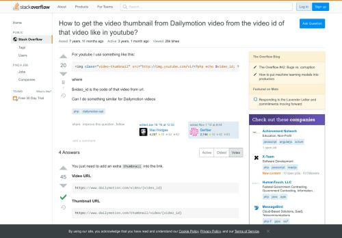 
                            11. How to get the video thumbnail from Dailymotion video from the ...