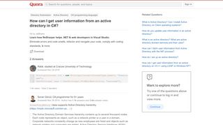 
                            6. How to get user information from an active directory in C# - Quora