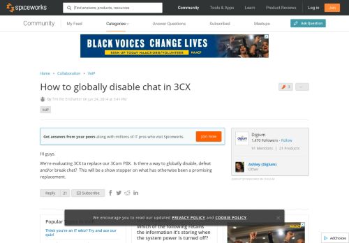 
                            9. How to globally disable chat in 3CX - VoIP Forum - Spiceworks ...
