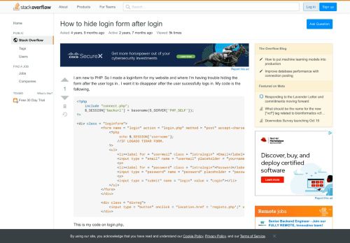 
                            1. How to hide login form after login - Stack Overflow