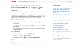 
                            13. How to install WhatsApp on my PC/laptop - Quora